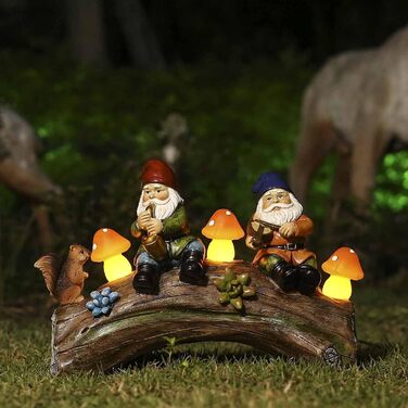 The Enchanted Garden Garden Gnomes, Resin Statue, Solar Powered, LED Mushroom, Garden Lights, Resin Figure for Patio, Lawn, Yard, Decoration