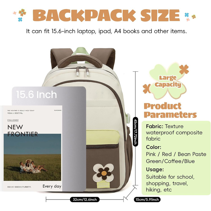 Шкільний рюкзак для дівчинки-підлітка 2025, для школи, гімназії, старшої школи, водонепроникний, для ноутбука 15.6