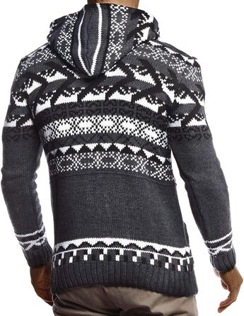 Чоловіча в'язана куртка Leif Nelson з капюшоном, норвезький стиль, чорна зимова куртка, тепла куртка з капюшоном, чоловіча куртка, для святкування Різдва, норвезький візерунок, грубий в'язання, Slim Fit, Розмір: M