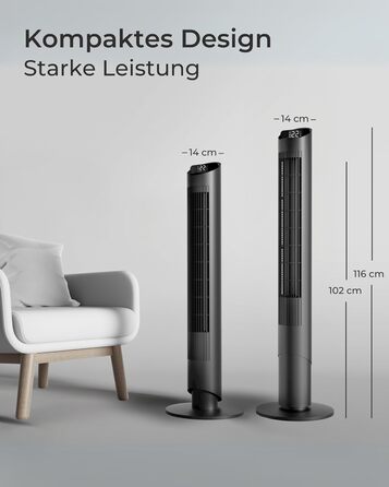 Турбовентилятор CF2401 з пультом керування та додатком: тихий підлоговий вентилятор з таймером та LED-підсвіткою, дитяча безпека, чорний, 102 см