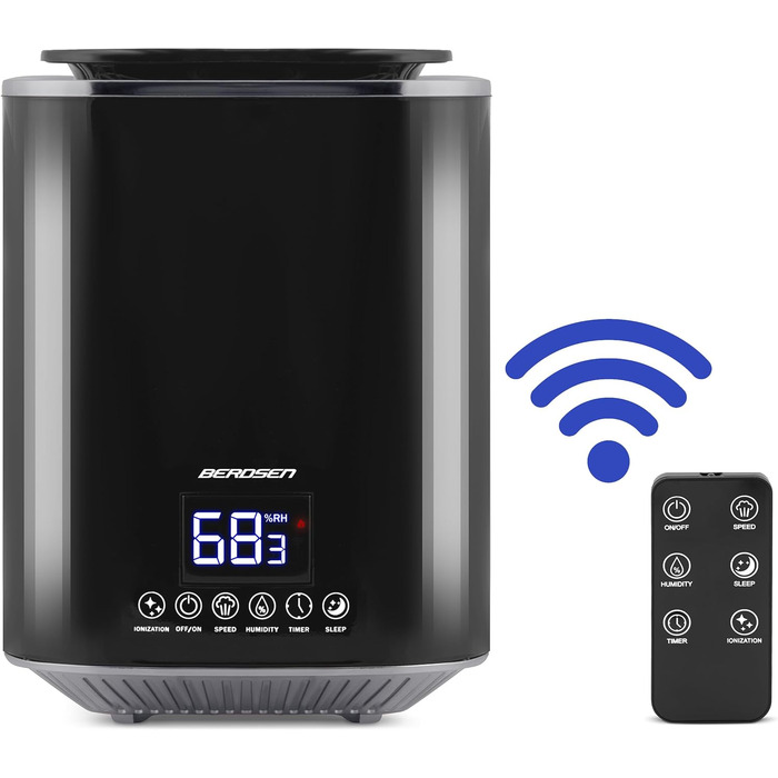 Ультразвуковий зволожувач повітря Berdsen з іонізацією, ароматерапією та гігростатом - 2.6 л, 3 швидкості, для дитячої кімнати, чорно-сірий