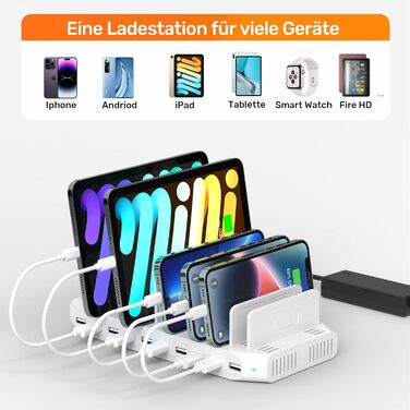 Зарядний пристрій Alxum 60W USB, 10 портів, для телефонів, планшетів, Kindle - білий