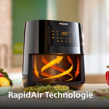 Philips Airfryer 5000 Connected Series - Healthy, versatile cooking with Rapid Air Technology, 13 cooking functions, touchscreen, 4.1 L capacity, perfect for families (HD9255/80) 4.1 L WiFi-connected