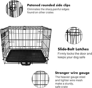 Клітка для собак 91 x 56 x 62 см, складана з 2 дверцятами, переноска для собак, автобокc для собак, з піддоном, дротяна клітка, переноска для собак, розмір L (117 x 64 x 86 см)