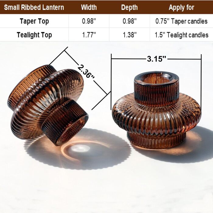 VOHO Candle Holders, Ribbed Glass, Stylish Boho Candle Holders, Stackable and Reversible, for Candle Stands and Votive Candles, e Candle Holders, Table Decor, Set of 18 (Brown)