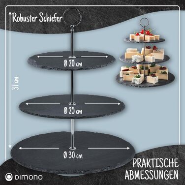 Dimono® Етажерка для сервірування Deluxe; 3 яруси - сервірувальні миски; фруктова та овочева миска з бамбуковим підставкою; для десертів, фруктів, овочів, солодощів та ін. (Шифер натуральний)