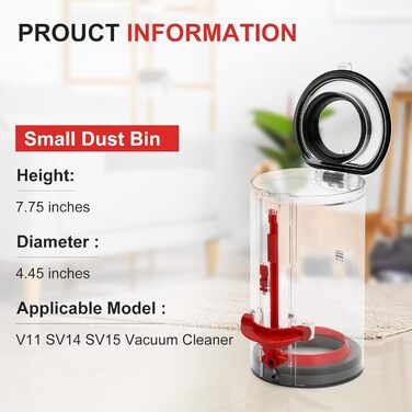 Transparent Dust Collector Bin for Dyson V11, V15, SV14, SV15, SV22 - HEPA Filter Included, Replacement Parts & Accessories