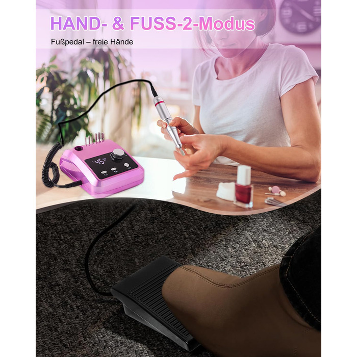 Електричний фрезер для нігтів CozyZen Professional: набір для манікюру та педикюру з LCD-дисплеєм, 45000 об/хв, для акрилу та гелю