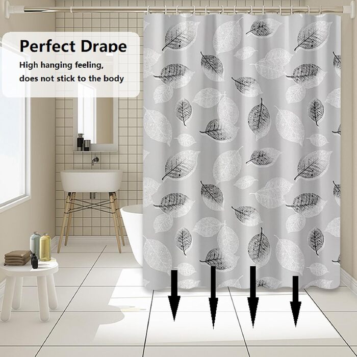 Шторка для душу Bavooty Anti-Schimmel 180x200 см, водовідштовхувальна, швидковисихаюча, для ванної кімнати, з 12 кільцями, зелений пісок, 1.8 x 2 м