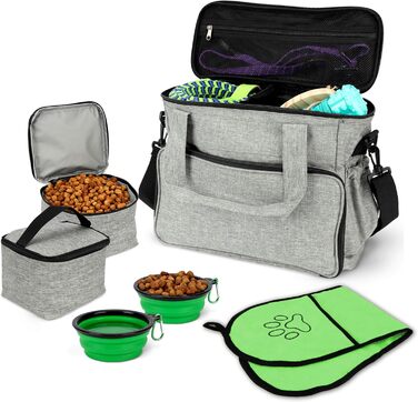 Сумка-переноска для собак BELLE VOUS, складаний миска для собак, сумка-переноска з багатьма кишенями, з контейнером для корму, сумка для аксесуарів для собак, рюкзак для собак, сумка для подорожей з собакою