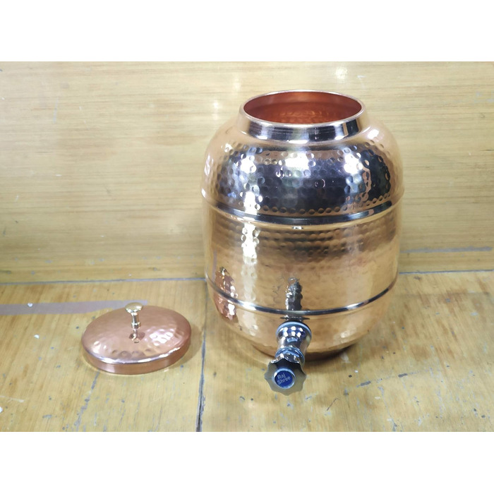 Ручний диспенсер для води з чистої міді 4 л Matka Ayurveda, набір із 2 склянок та пляшки, hammered copper, для зберігання та подачі води