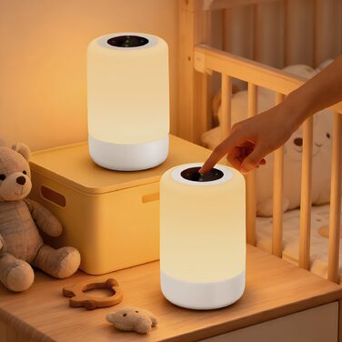 Нічна лампа 2 шт. LED з диммером, сенсорне керування, USB зарядка, пульт ДК, 13 кольорів, 3 режими, бездротова, таймер для спальні/вітальні (Білий X 2)