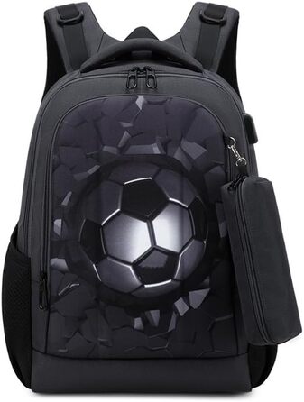 Дитячий рюкзак Cusangel для дівчаток та хлопчиків, ергономічний, регульований, водостійкий, з нагрудним ременем (футбольний, чорний)