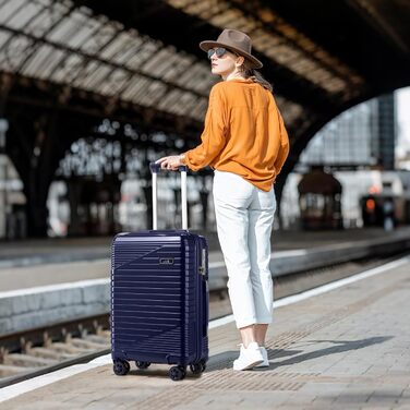 Набір валіз Sea Choice 4 в 1: S/M/L/XL, жорсткий корпус, PC, ручна поклажа, Beautycase, розширюваний, з YKK, TSA-замок, 4 колеса, темно-синій