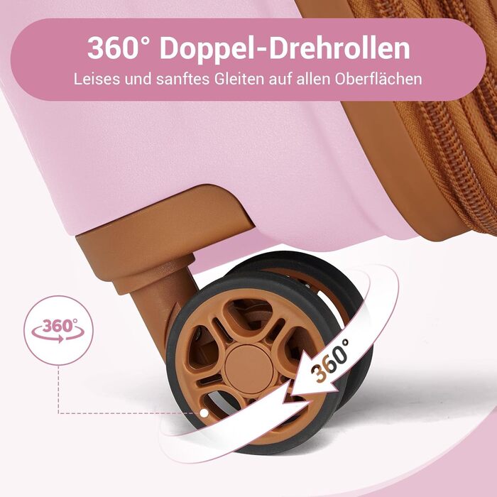 Чемодан KONO великий з підстаканником, жорсткий, легкий, з поліпропілену, розширюваний, на 4 колесах, з TSA замком, чорний/коричневий (рожевий/коричневий, XL)