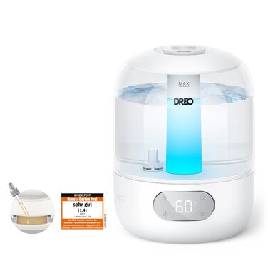 Зволожувач повітря DREO для спальні, ультразвуковий, з нічним світлом та дифузором для ефірних олій, тихий, для дому та великих приміщень, білий