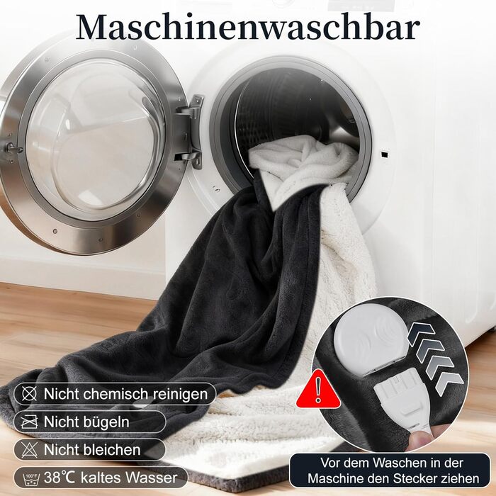 Електрична ковдра Netraty з автовимкненням 130x180 см, 8 режимів нагріву, таймер 1-12 годин, захист від перегріву, пральна машина, фланель-шерпа, сіра для дому та офісу