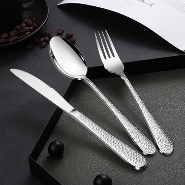 Набір столових приборів HaWare, 72 шт. з нержавіючої сталі (12 осіб), з ножем, виделкою, ложкою, сучасна ручка 'молоток', для дому/вечірки/готелю/ресторану, блискучий, придатний для миття в посудомийній машині. Включає ніж для стейку.