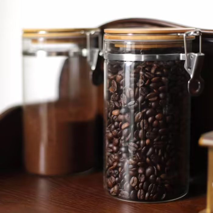 LIBWYS Airtight Storage Jars Coffee Containers with Clamp Lids Square Glass Storage Canisters (2pcs)
