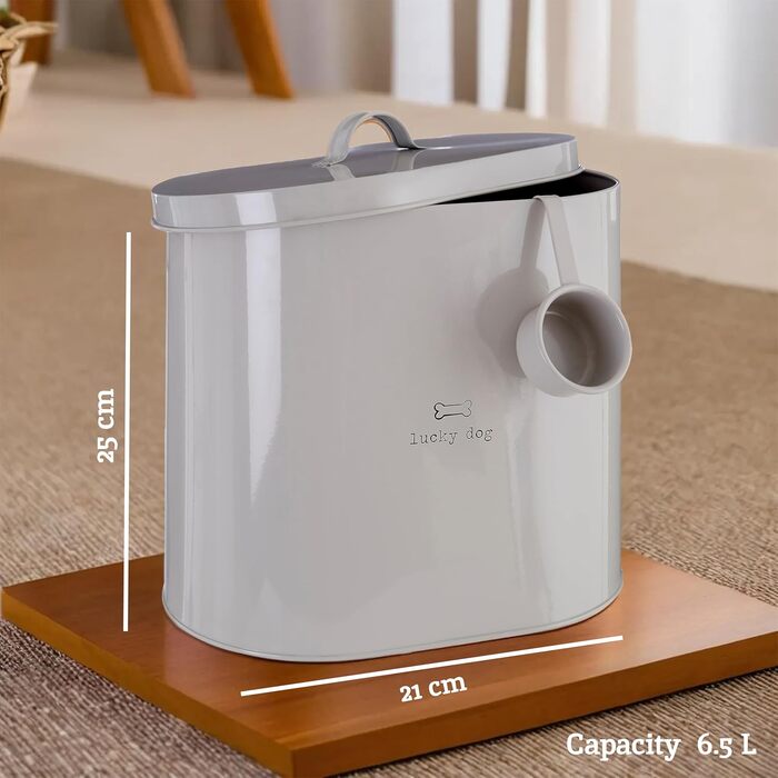Контейнер для корму для тварин Premier Housewares, метал, кремовий, 6.5 літра, Lucky Dog, 15x25x24 см