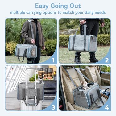 Транспортна сумка для кота Petsfit, дозволена авіакомпаніями, розширювана, двостороння, з флісовою підстилкою, зелена, розмір S