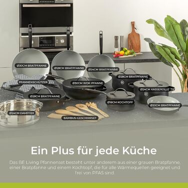 Каструля Be Living Essential з кришкою, 24 см, 4 л, антипригарне покриття Keramik Antihaft, для індукційних плит, без PTFE та PFOA, чорна