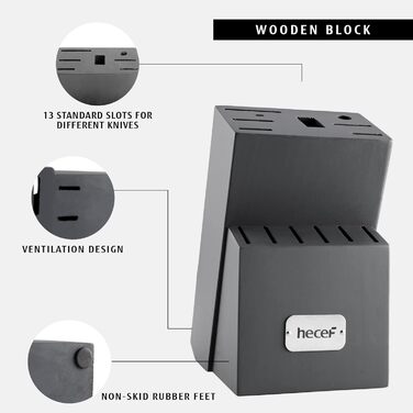 Набір ножів Hecef 14 предметів з дерев'яним блоком, професійний набір кухонних ножів з нержавіючої сталі, з ножицями/ножем для стейку/точильним інструментом (рожевий)