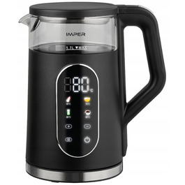 Скляний електрочайник з регулюванням температури, LED-дисплей, 1.7л, 2200Вт, чорний