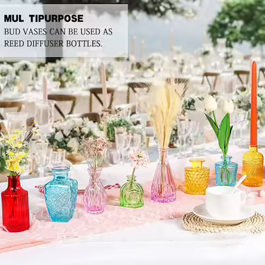 Mini Vase Set, 10pcs Small Glass Vase Vintage Decor Vase Set Various Sizes Flower Vase for Table Decorations Centerpieces, Wedding Decorations (10PCS, Colorful)
