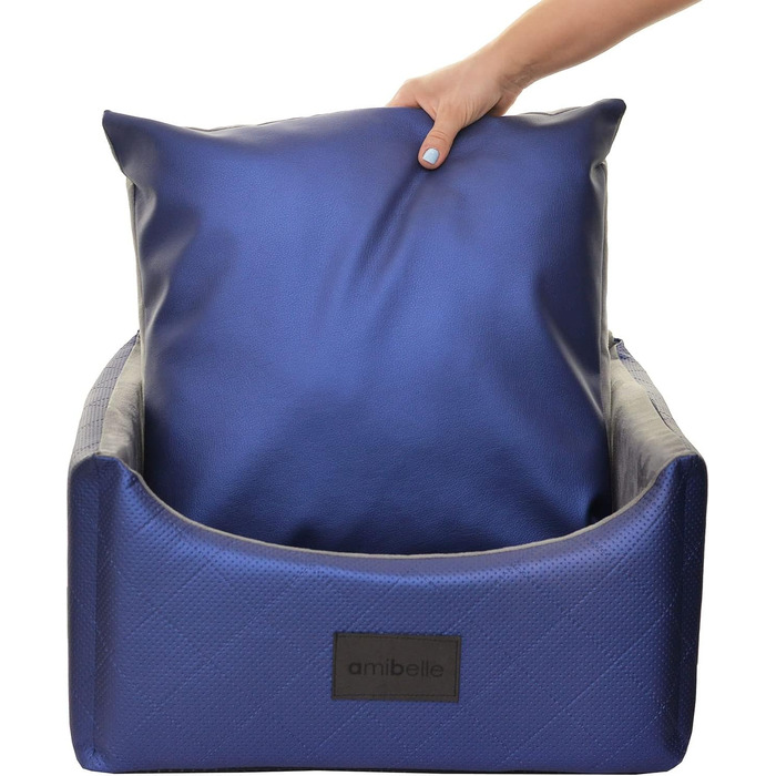 Автокрісло для собак 2в1 | Універсальне автоліжко для собак та котів | Миється, штучна шкіра, плюш, 48x48 см, блакитне