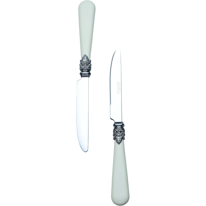 EXZACT Ivory Cream Flatware Set, 24 Pieces, Stainless Steel with Detailed Handle, Traditional, Elegant, Vintage Style/Antique (WF28-24CRM)