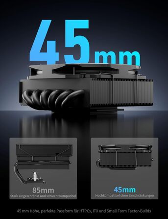 upHere H45K6: Тихий кулер для CPU з 6 тепловими трубками (90x45 мм) - сумісний з AM5/AM4/AM3, Intel 1851/1700/115x/1200