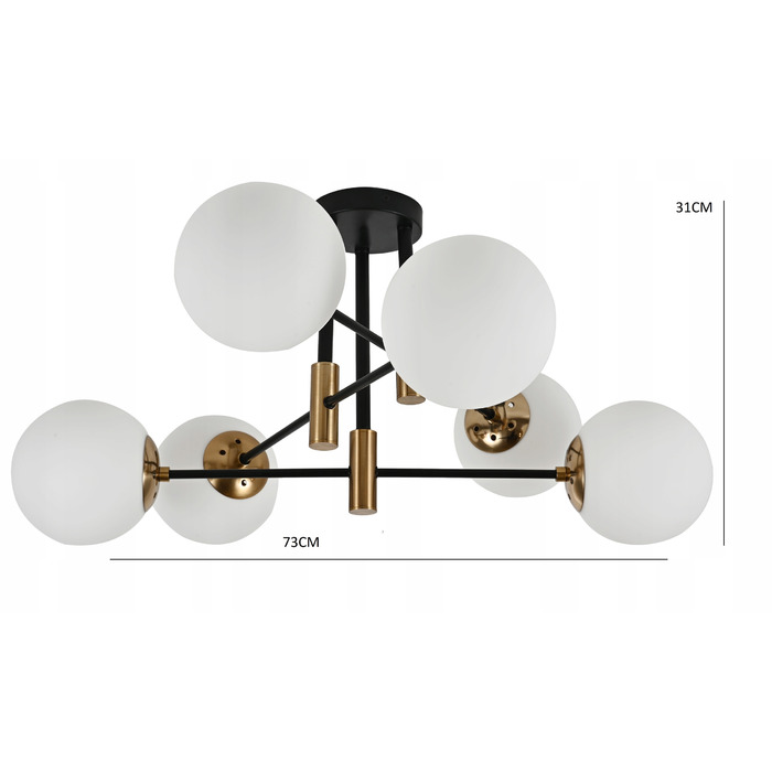 Підвісна люстра Krislamp, чорно-золота, на 6 ламп, цоколь E27