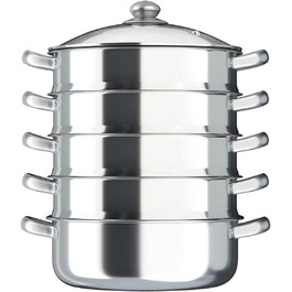 П'ятиповерховий паровар з каструлею для мантив, пароварка Mantowarka, 30 см, нержавіюча сталь, скляна кришка