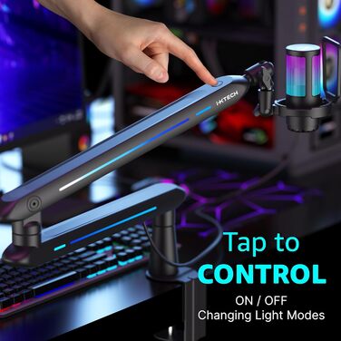 Кріплення для мікрофона IXTECH RGB Low Profile з регулюванням, настільний стійка з кріпленням, поворотний мікрофонний тримач з кабельною організацією для стрімінгу та подкастів, 4 ящірки RGB