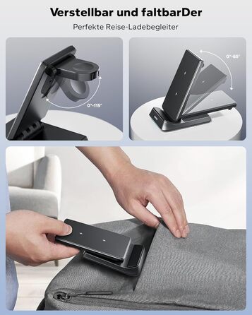 Бездротова зарядна станція 3-в-1 KPON для Samsung Galaxy Watch та смартфонів (S26/S25/S24/S23/S22/Z Flip/Fold, Buds) - Чорна, складна, індуктивне заряджання