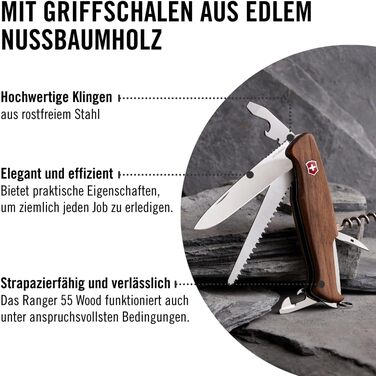 Мультитул Victorinox Ranger 55 - Швейцарський ніж, 10 функцій, з фіксатором леза та викруткою