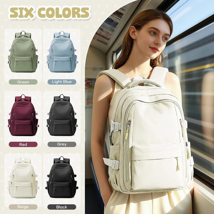 Шкільний рюкзак HYC00 для дівчаток та хлопчиків-підлітків, рюкзак для жінок, casual, для подорожей, 14-дюймовий рюкзак для ноутбука, водонепроникний, для школи, коледжу, M4-зелений (M2-бежевий)