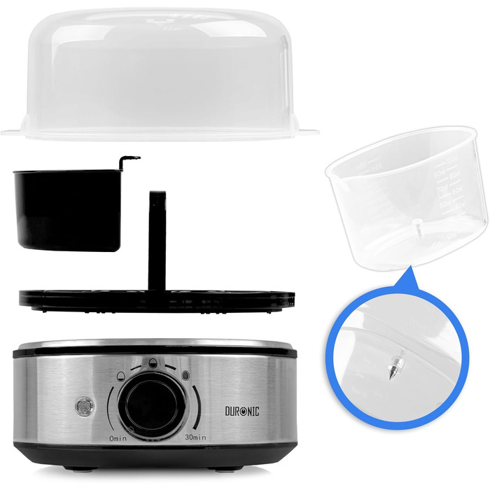 Електричний яйцеварка Duronic EB27 WE для 1-7 яєць з регулюванням ступеня готовності, таймером та захистом від перегріву, з мірним стаканчиком та знімачем яєць