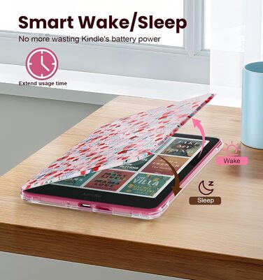 Чохол для Kindle Paperwhite 12 (2024) та Kindle Colorsoft (2024/2025) MoKo з магнітною застібкою, прозорий, захист від подряпин, авто-вкл/викл, колір: весняне рожевий