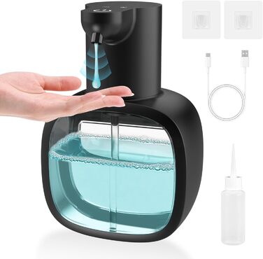 Автоматичний диспенсер для мила Dalugo з USB-C, настінний, 500 мл, електричний, сенсорний, регульований, чорний, для кухні та ванної кімнати