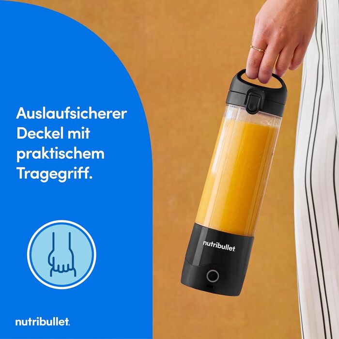 Портативний блендер Nutribullet Portable Smoothie Maker, бездротовий міні-міксер для смузі та коктейлів, 475 мл, BPA-free, чорний, NBP003B