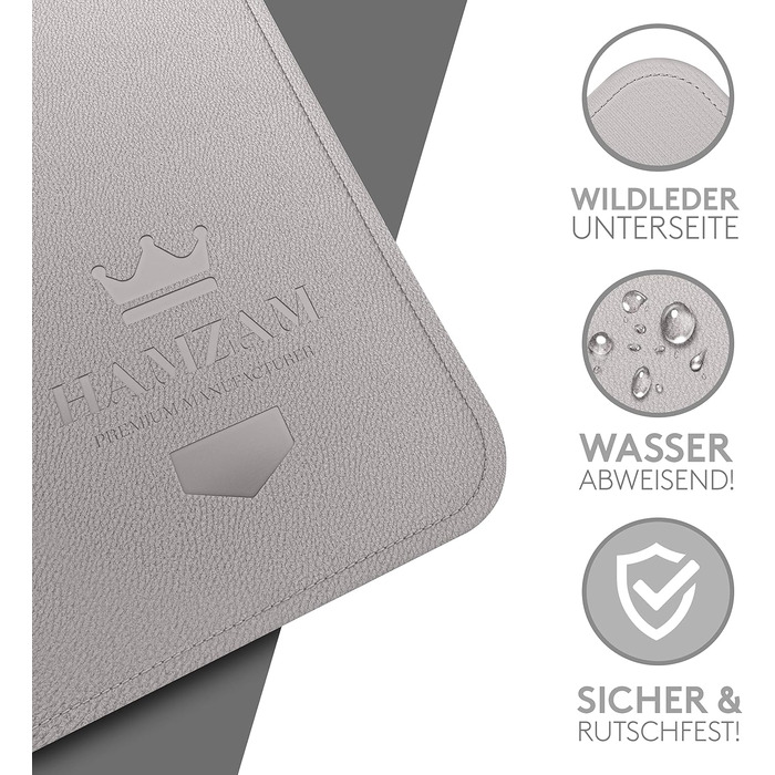 Підкладка під клавіатуру та мишу HAMZAM PU Leder 90x40 см - преміум якість, сірий колір
