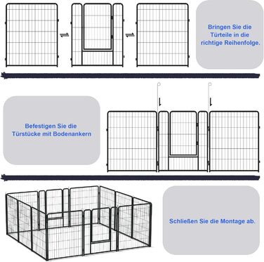 Металевий вольєр для собак 65x80 см з дверима та ґрунтовими анкерами. Модульний загін для цуценят, собак, котів, кроликів та дітей. Підходить для саду та вулиці.