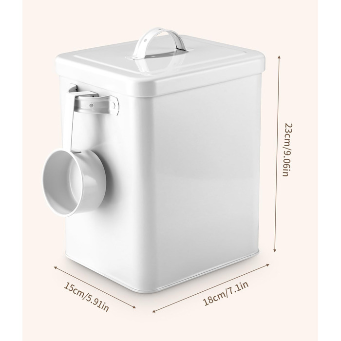 Контейнер для порошку 6.5L, металева коробка для прального порошку з дозатором, контейнер для корму для собак, котів, кавових зерен, білий