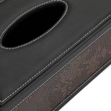BSTKEY Rectangular Tissue Box Holder made of PU Leather with Remote Control, Storage Box (Black Flower)