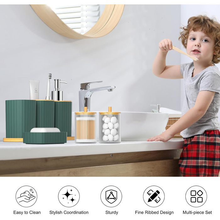 Набір для ванної кімнати Z ZONAMA 24 предмети: душовий завіс, килимок, сміттєве відро, тримач для унітазу, дозатор мила. Стильний набір для дому та квартири. Колір: зелений