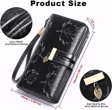 LUROON Wallet for Women Large with Many Compartments, Leather Wallet for Women Large with 24 Card Slots, RFID Women's Wallet Long Wallet for Women with Phone Pocket and Zipper