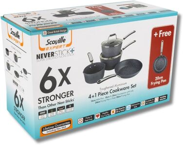 Набір посуду Scoville Expert Neverstick+ (4+1 предмети): антипригарні сковорідки та каструлі, 16 см молочник, 18/20 см ковш, 20/24 см сковорідки, для всіх типів плит, без PFOA