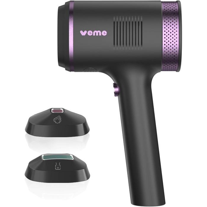 Пристрій для епіляції IPL з сапфіровим наконечником, охолодженням та 500 000 імпульсів світла. 2 насадки для обличчя, тіла, зони бікіні та пахв. Постійне видалення волосся. Violett